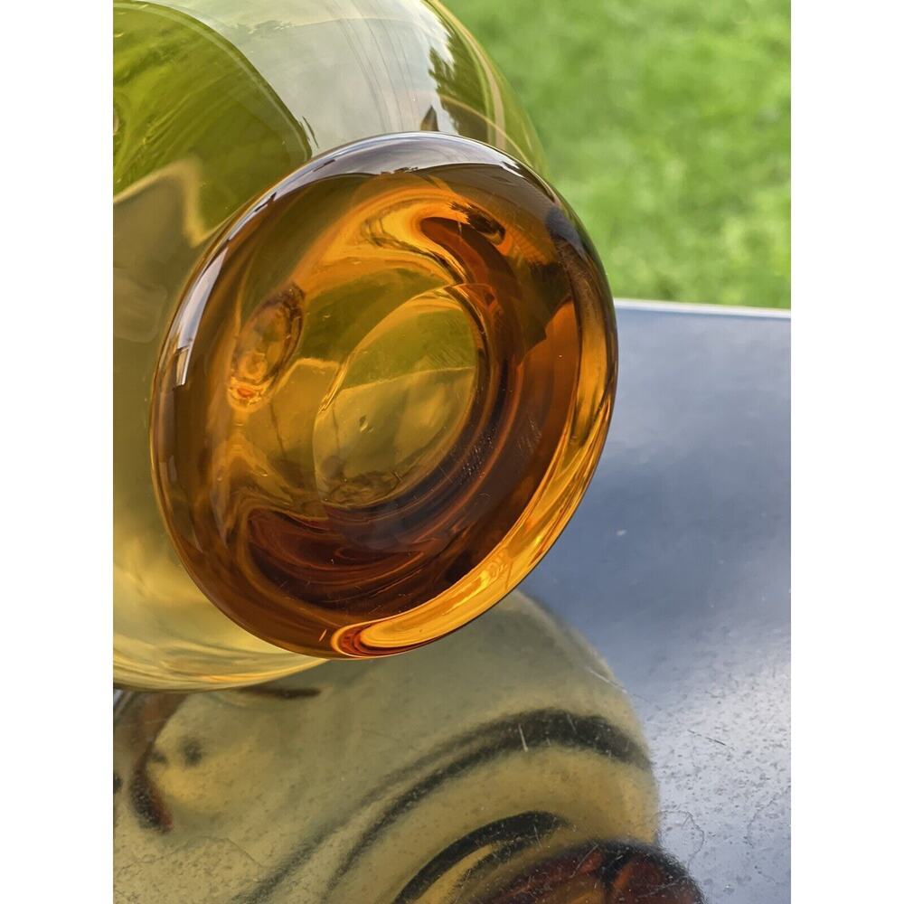 Vintage Clear Handle Amber Glass Pitcher Art Hand Blown 12” Decanter Decorative - Picture 6 of 8